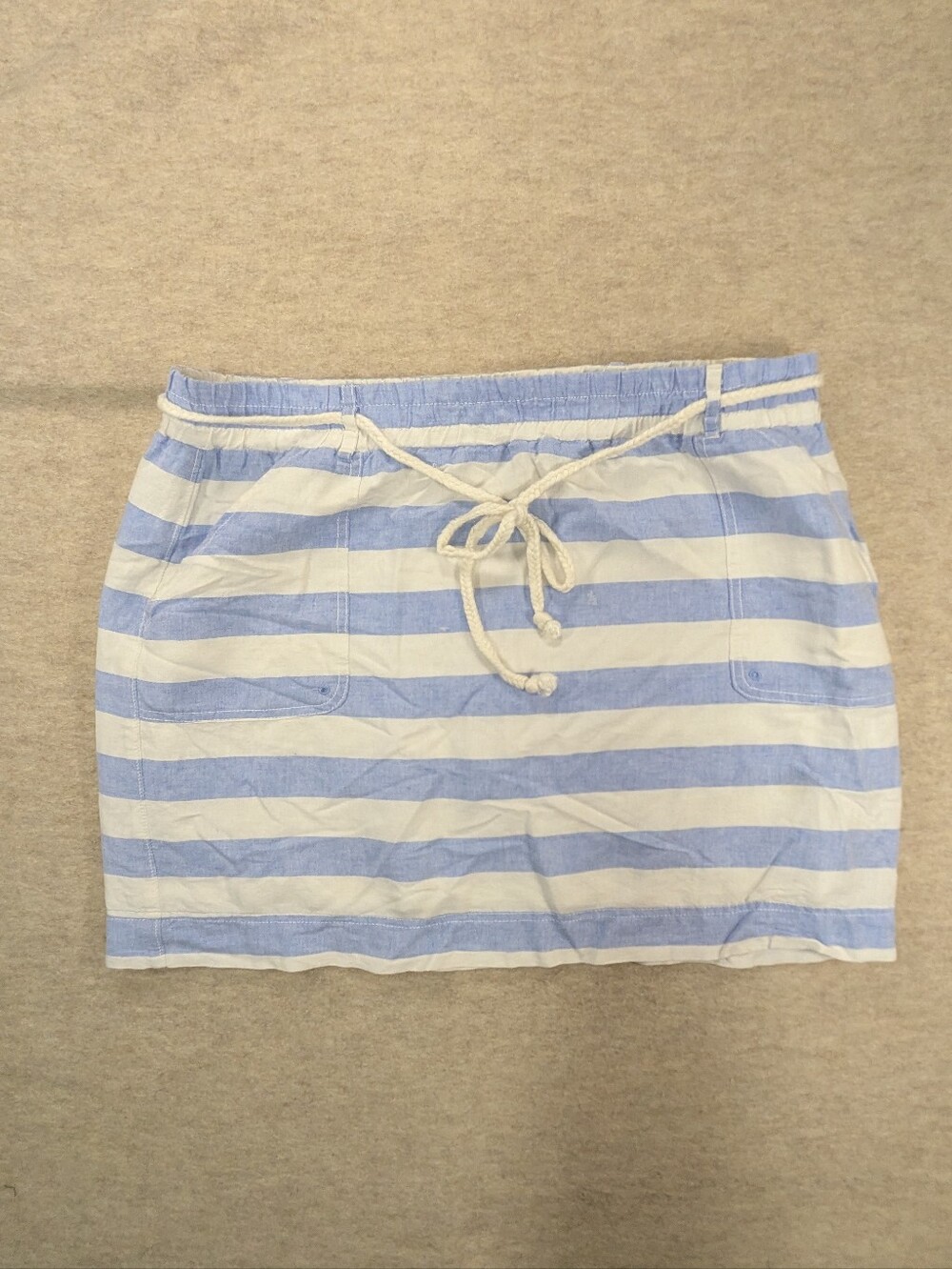 Linen Cotton Mini Skirt Striped Blue Nautical Naturals Bob Timberlake Women's XL
